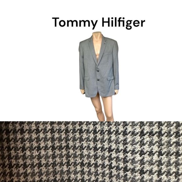 Tommy Hilfiger Men's Black Guncheck 2-Button Sport Coat Jacket Blazer Size 46L